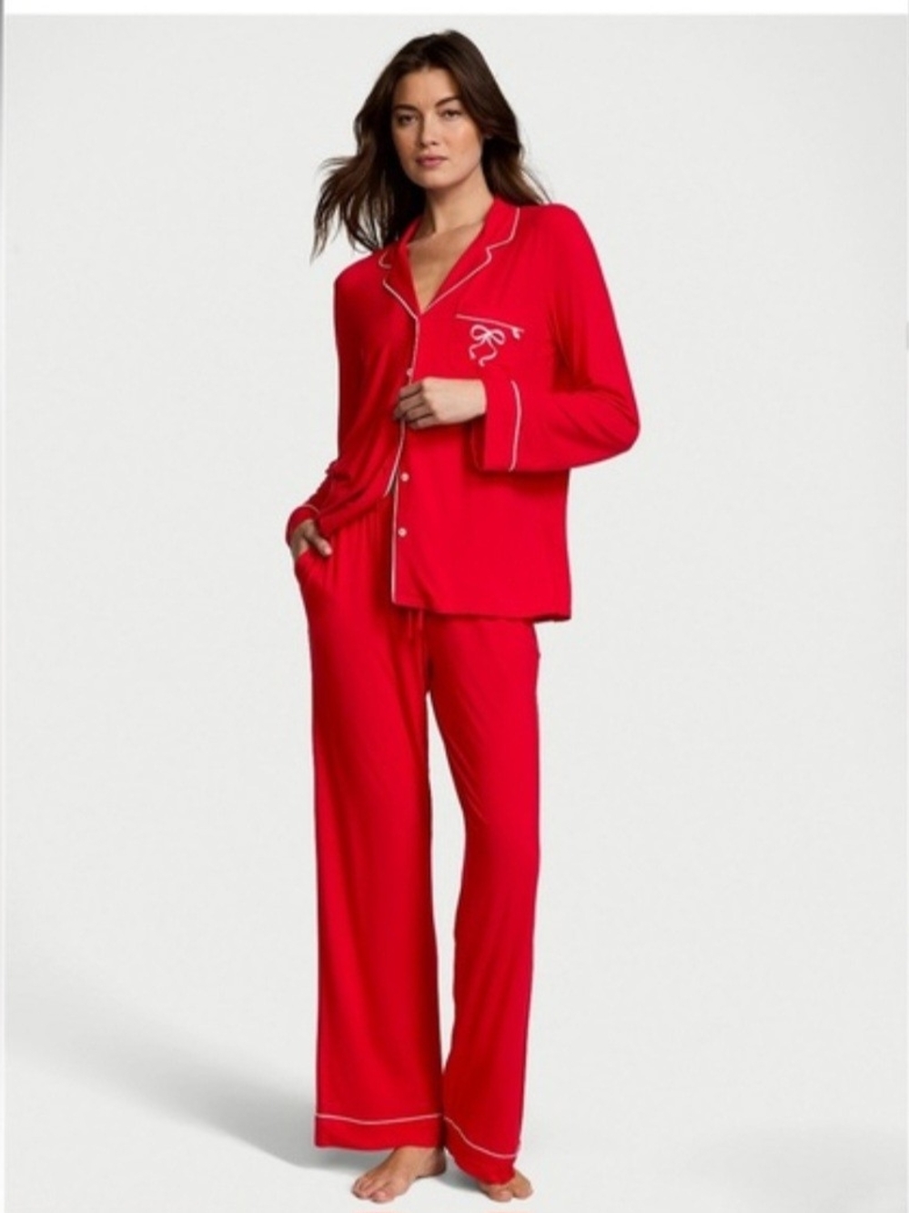 Victoria's Secret Red Pajama Set with White Piping